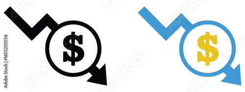 Dynamic financial graph shows downward trend with dollar symbol, symbolizing economic decline and loss