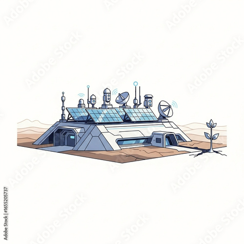 Futuristic Mars Base: Solar Powered Research Station Illustration - High-quality stock image for commercial use