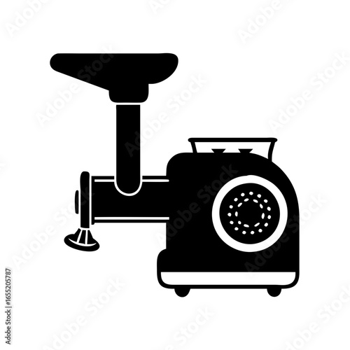 Vector art of black silhouette of a meat grinder, a kitchen appliance for processing food icon