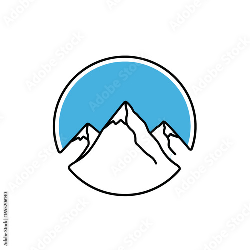 Simple Outline of Snowy Mountains in Circle