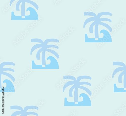 Plan tree pattern with wave,pastel color and background aqua seamless pattern for boys and toddlers, textile print, mugs