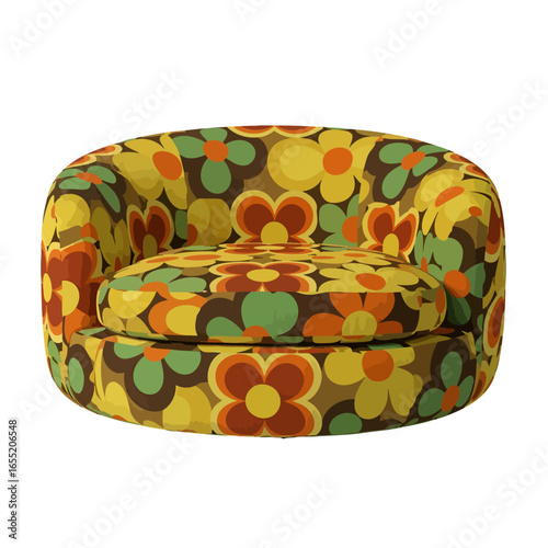Retro Floral Upholstered Round Armchair