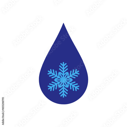 Blue Water Drop Icon with Snowflake Symbol