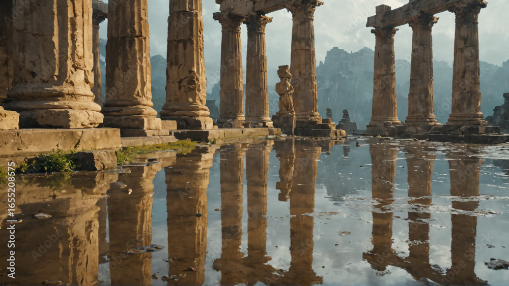 Fototapeta premium Ancient Ruins Reflected in Still Water