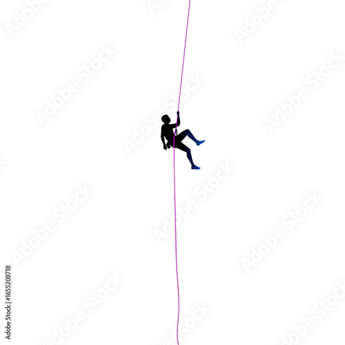 Silhouette of Climber Descending Rope