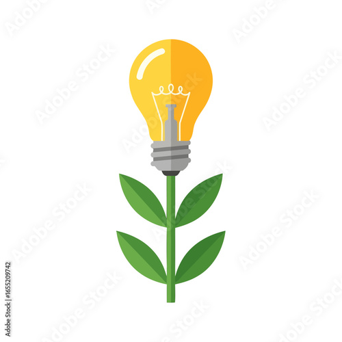 Illuminated Idea Sprouting from a Plant Stem