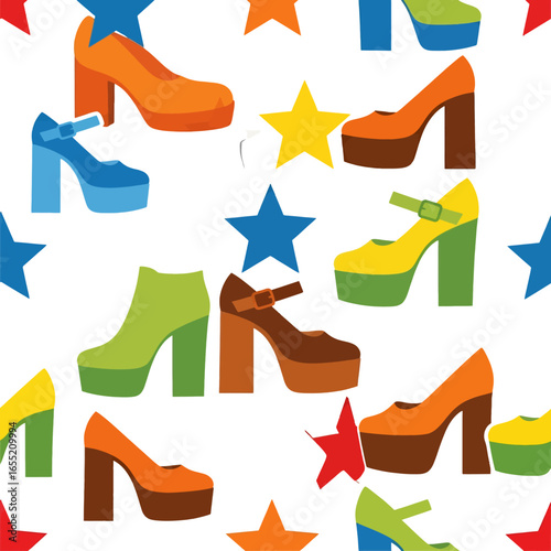 Colorful Platform Shoes Pattern with Stars