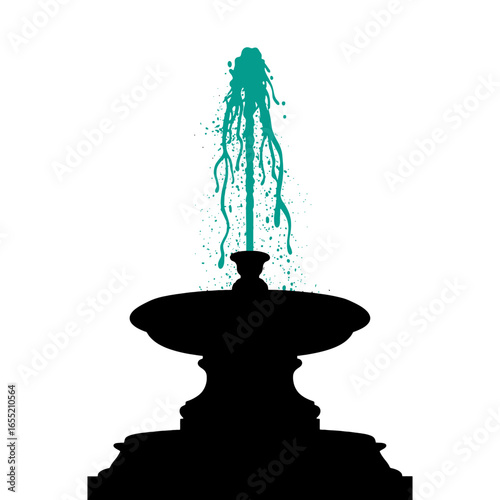 Decorative Fountain Silhouette with Teal Water Spout