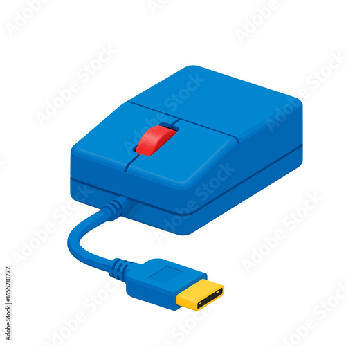 Blue Retro Computer Mouse with Red Scroll Wheel