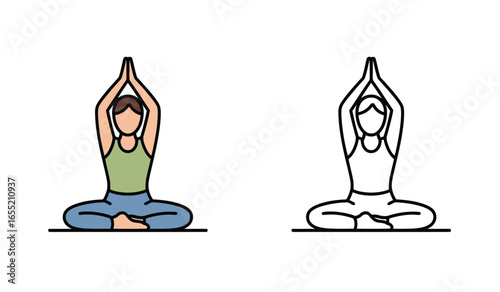 Iconic Yoga Pose Featuring Person Meditating with Color and Black and White Versions