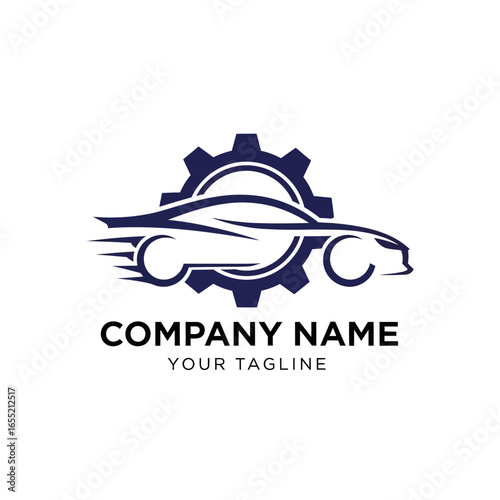 Sleek car logo design inside a gear, representing automotive repair or performance.