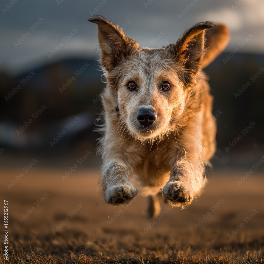 Fototapeta premium Dog Jumping for Frisbee in Grassy Field