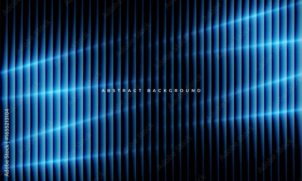 Black and blue abstract modern 3D ribbed background with neon lines. Vector illustration