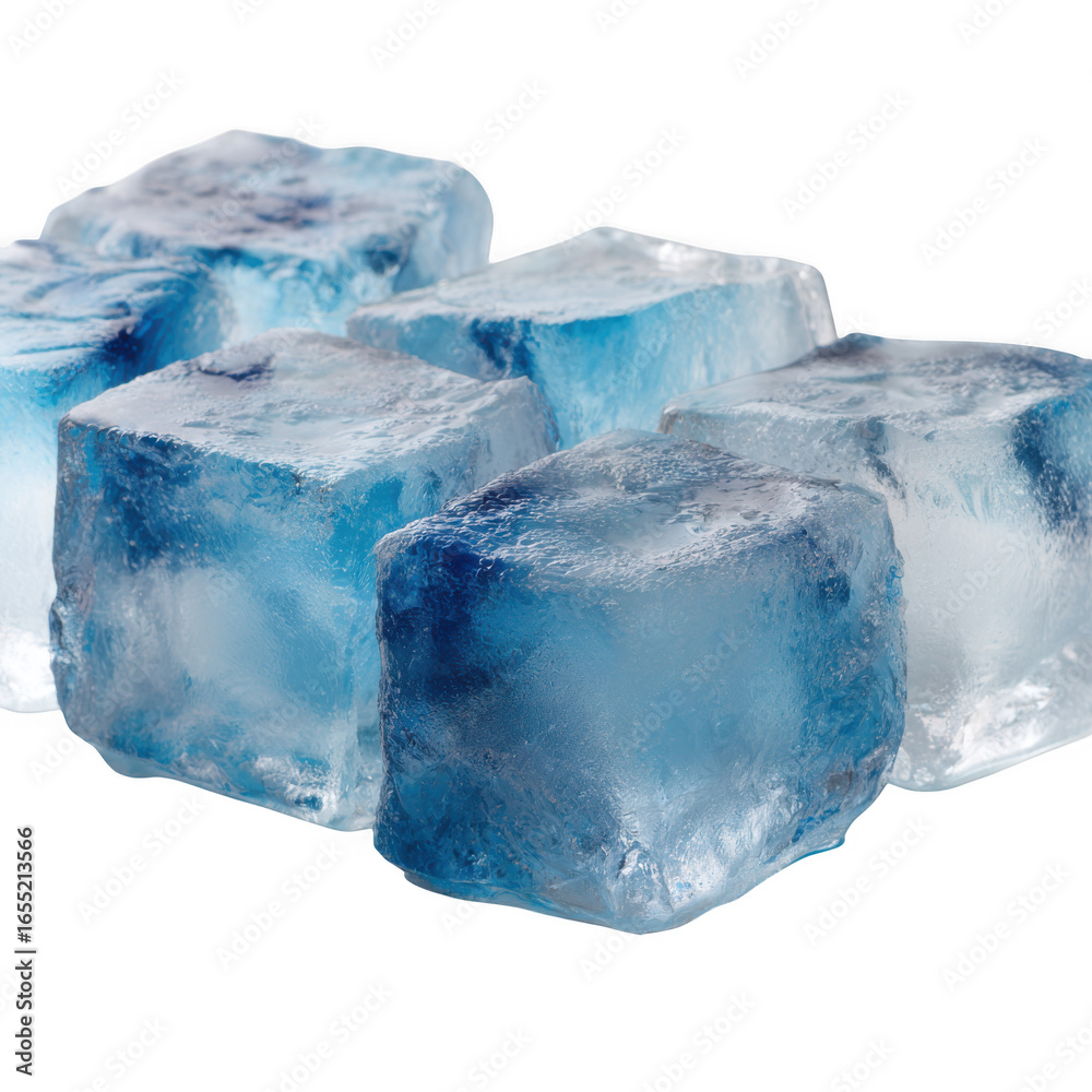 Obraz premium Cubes of blue ice stacked together isolated on transparent background