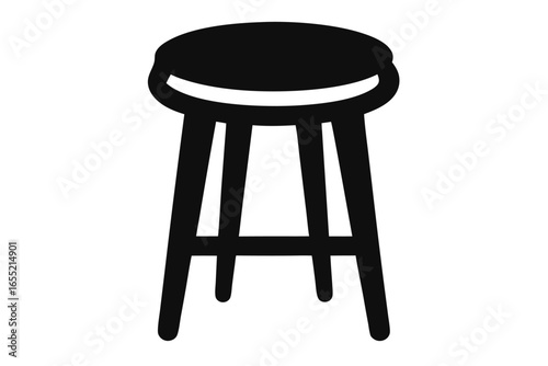 A simple black silhouette of a wooden stool with four legs