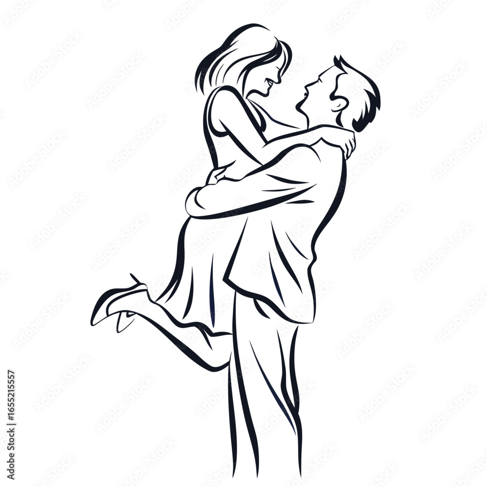 Fototapeta premium Romantic Embrace A Man Lifting a Woman in Loving Arms A Timeless Expression of Connection and Devotion