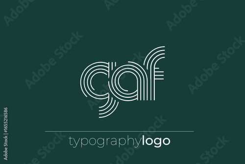 GAF modern geometric typography logo. Modern and stylish composition featuring a monochromatic typography logo illustration designed with intricate lines.
