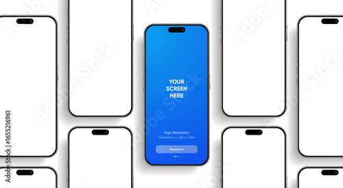 Realistic smartphone mockup. Mobile phone vector with isolated on white background. Device front view. 3D mobile phone with shadow. Realistic, high quality smart phone mockup for ui ux presentation.
