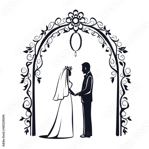 Elegant Wedding Day Silhouette A Celebration of Love and Union Under a Floral Arbor