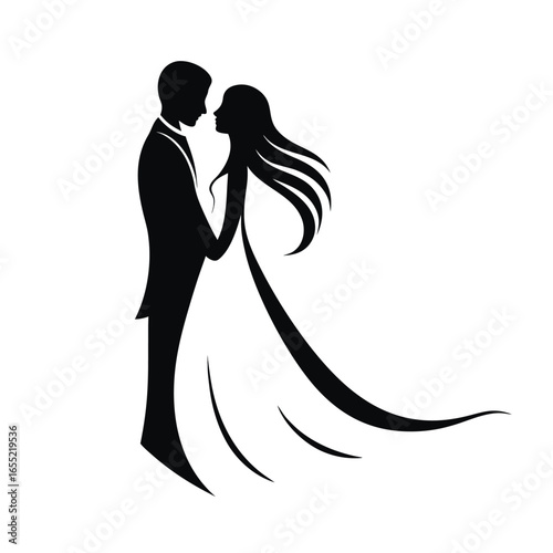 Romantic Silhouette of a Couple Embracing Tenderly Expressing Love and Connection Against White Background