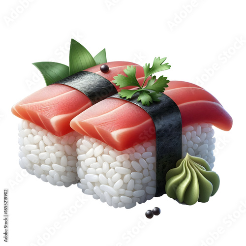 realistic Sushi with Tuna nigiri isolated on white background