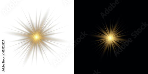 Png white star light, sparkle. Yellow light effect. Shining light with yellow gold color. Png spotlight spark.Vector transparent sunlight special lens flare light effect