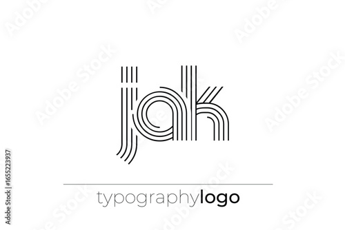 JAK modern geometric typography logo. Modern and stylish composition featuring a monochromatic typography logo illustration designed with intricate lines.