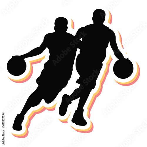 Dynamic basketball players in silhouette