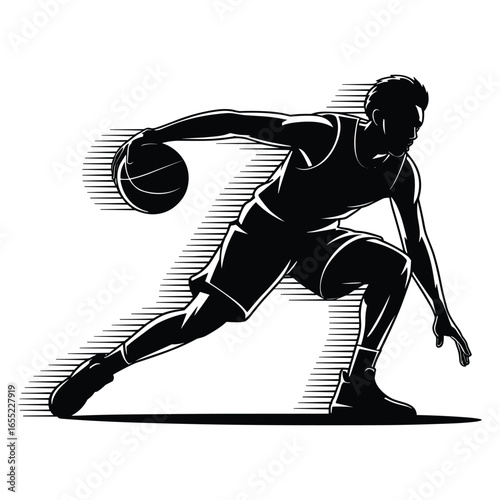 Dynamic basketball player dribbling silhouette