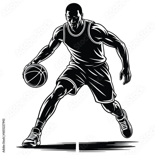Dynamic basketball player dribbling silhouette