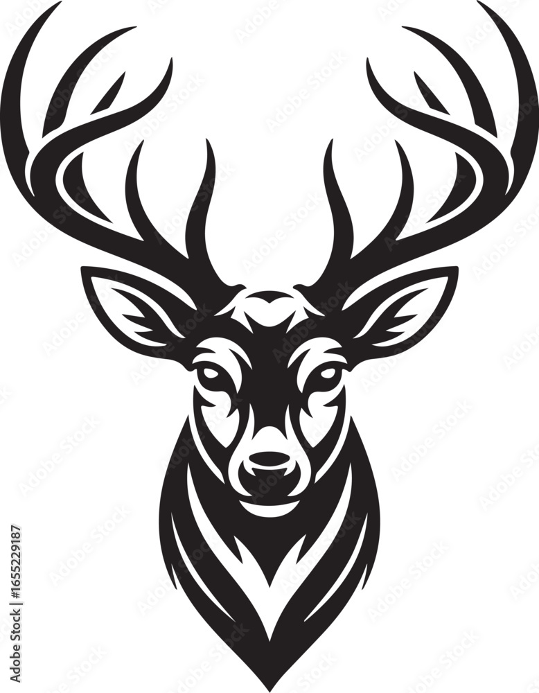 Naklejka premium High Detail Stag Head Vector Illustration for Tattoo, Apparel, and Logo Use