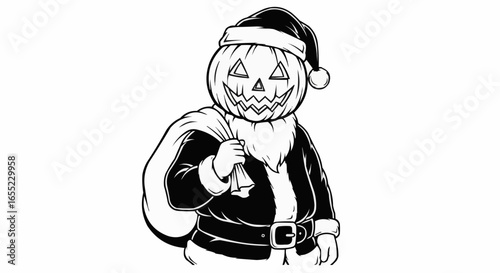 Pumpkin Santa Claus with Sack Illustration