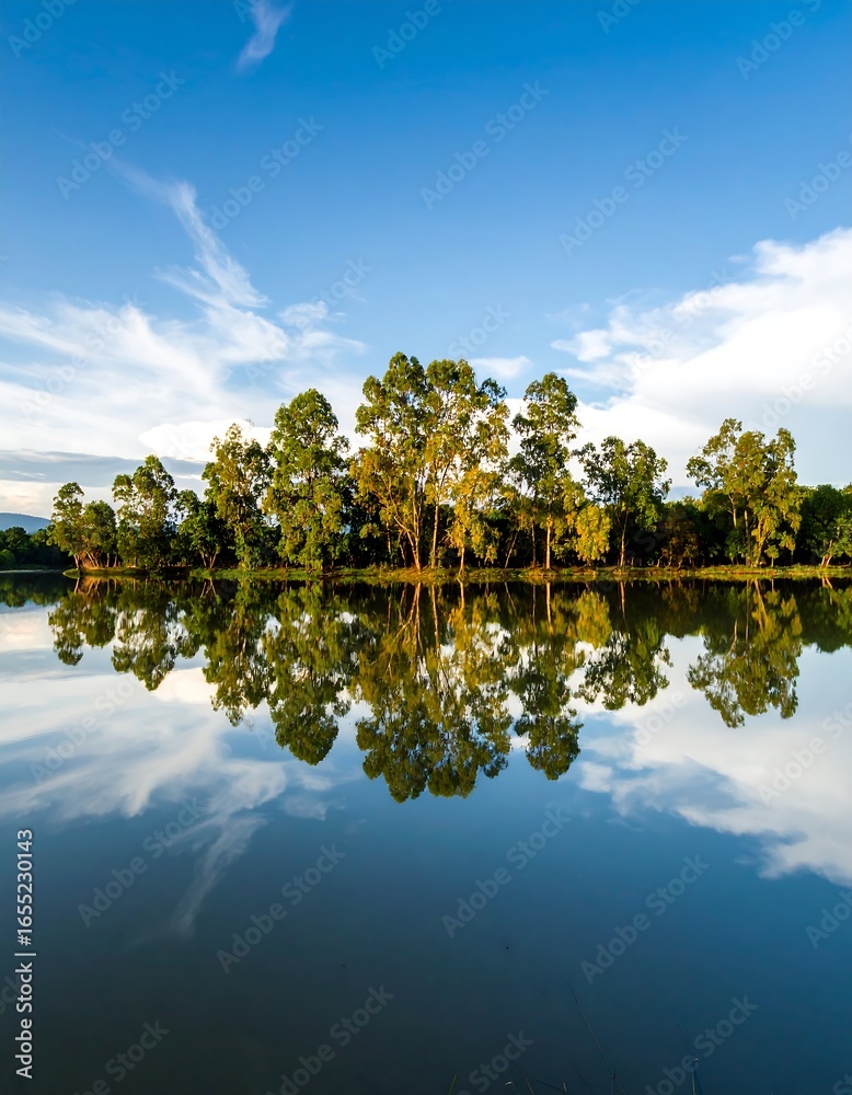 Fototapeta premium Tranquil lake mirroring trees