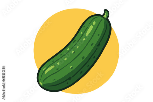 An illustration of a green bitter gourd set against a yellow background