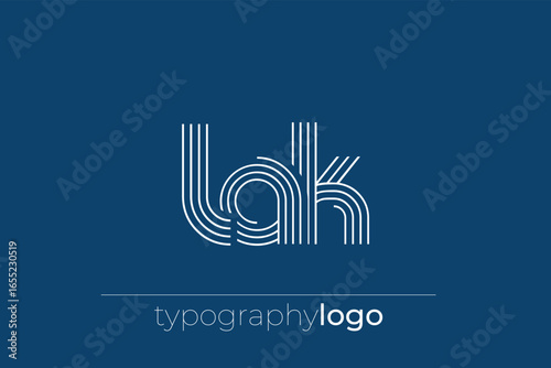 LAK modern geometric typography logo. Modern and stylish composition featuring a monochromatic typography logo illustration designed with intricate lines.