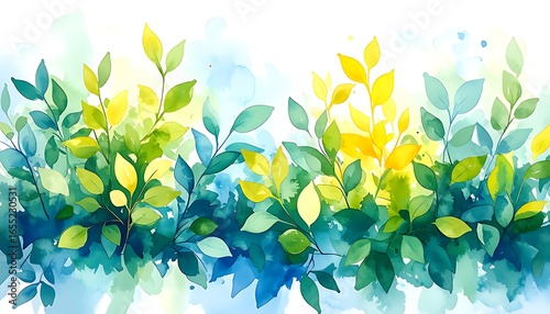 Vibrant watercolor depiction of foliage with soft, blended colors.