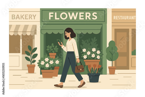 On a Japanese street, two adjacent ramen shops are situated, surrounded by passing pedestrians and storefronts adorned with signs and flowers