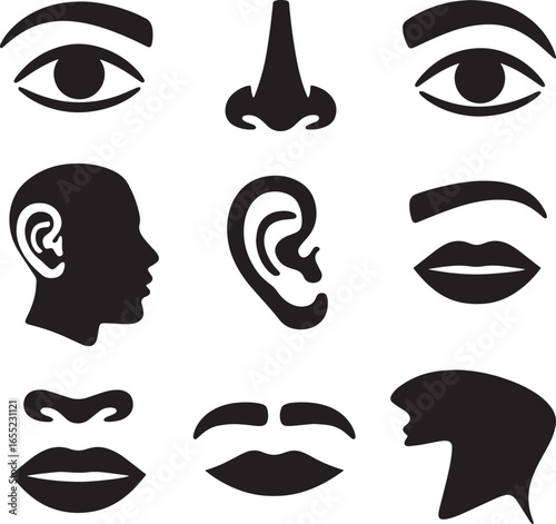 Black facial feature silhouettes eyebrow nose