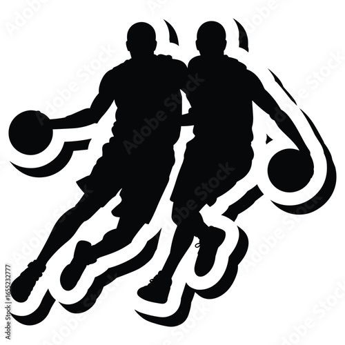 Two basketball players in action silhouette