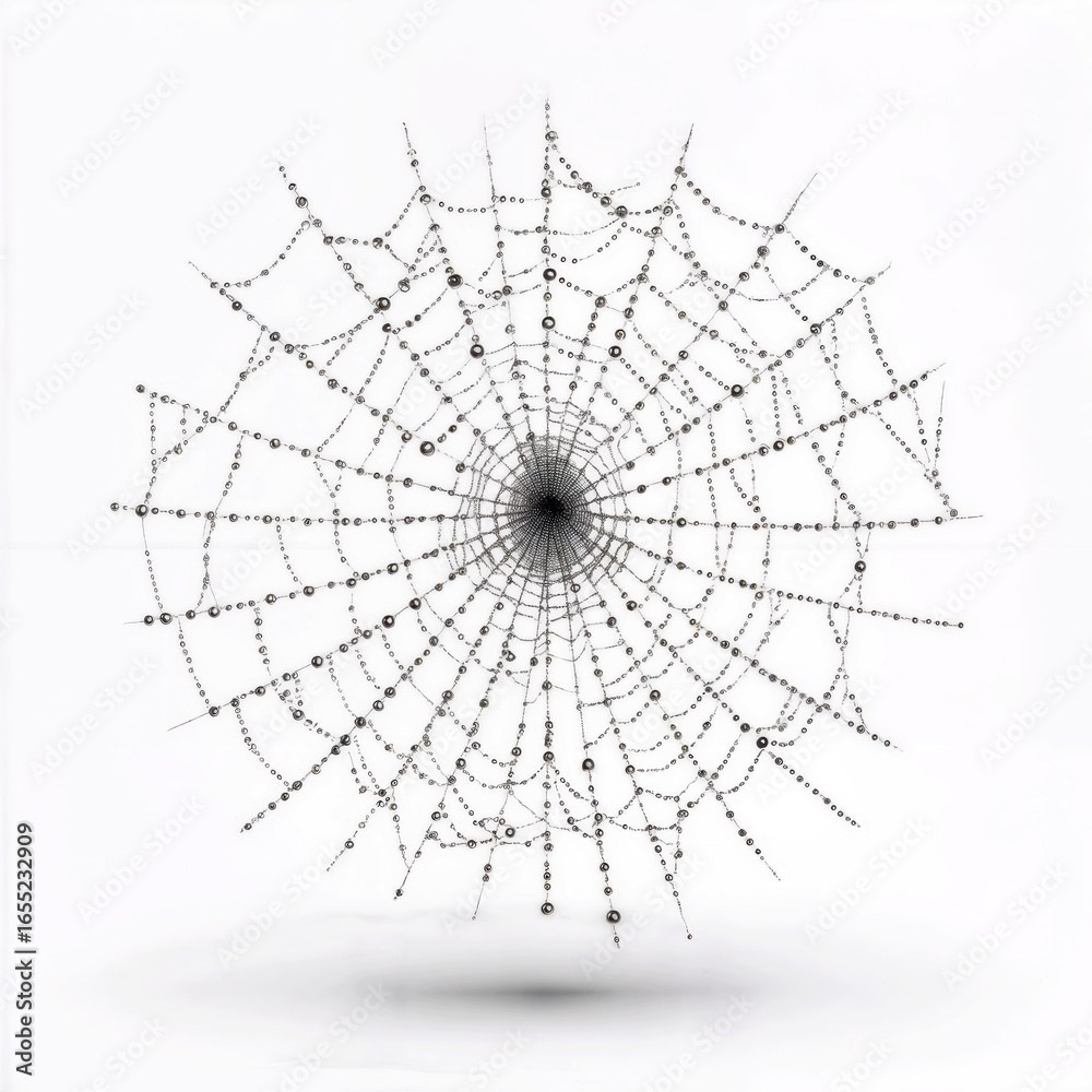 Obraz premium Detailed spiderweb with shiny dewdrops on background