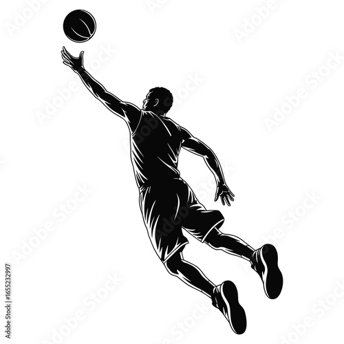 Basketball player reaching for a dunk silhouette