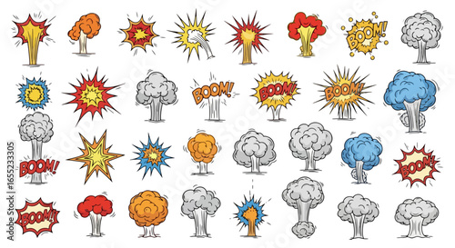 Dynamic Collection of Explosive Comic Book Style Effects for Creative Projects and Visual Storytelling, Enhancing Designs for Entertainment and Artistic Expressions.