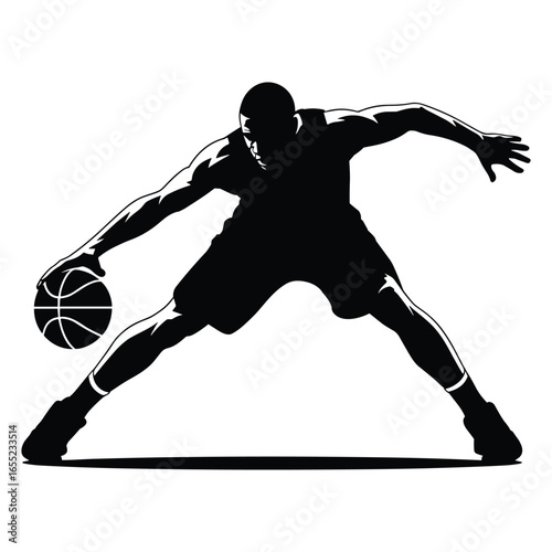 Dynamic basketball player dribbling silhouette