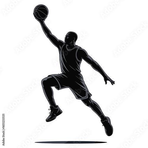 Dynamic basketball player dunking silhouette