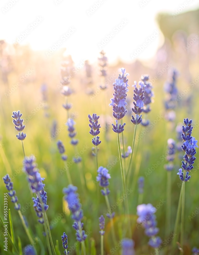 Obraz premium Lavender field bathed in sunlight