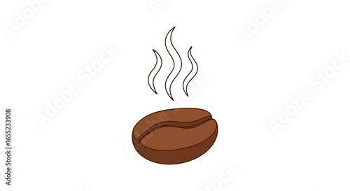 Single coffee bean with steam illustration for use in coffee shop menus, branding, or promotional materials, showcasing coffee aroma and inviting atmosphere.