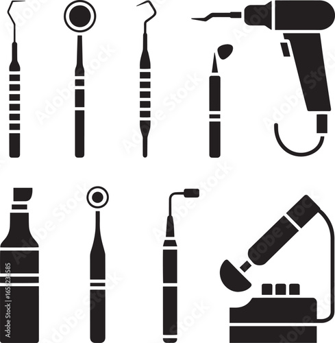 Dental tools drill mirror probe scaler microscope vector