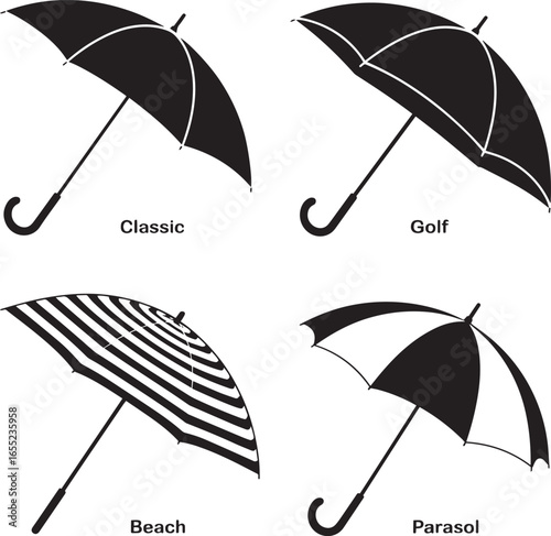Four umbrellas classic golf beach parasol styles vector