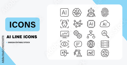 AI and Machine Learning Icon Set – Technology, Robotics, and Data Symbols