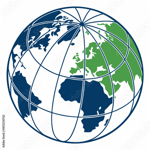 Stylized globe with continents in blue and green